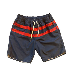 Fair Harbor Men's Swim Trunks Medium Navy Orange Striped No-Chafe Liner Recycled